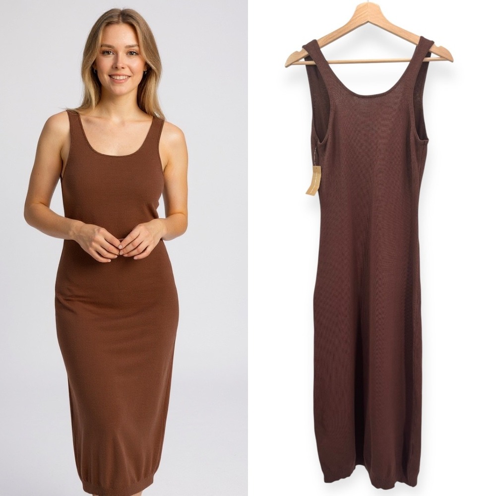 NWT O.P.T Brown Knit Midi Dress -‎ Size Large